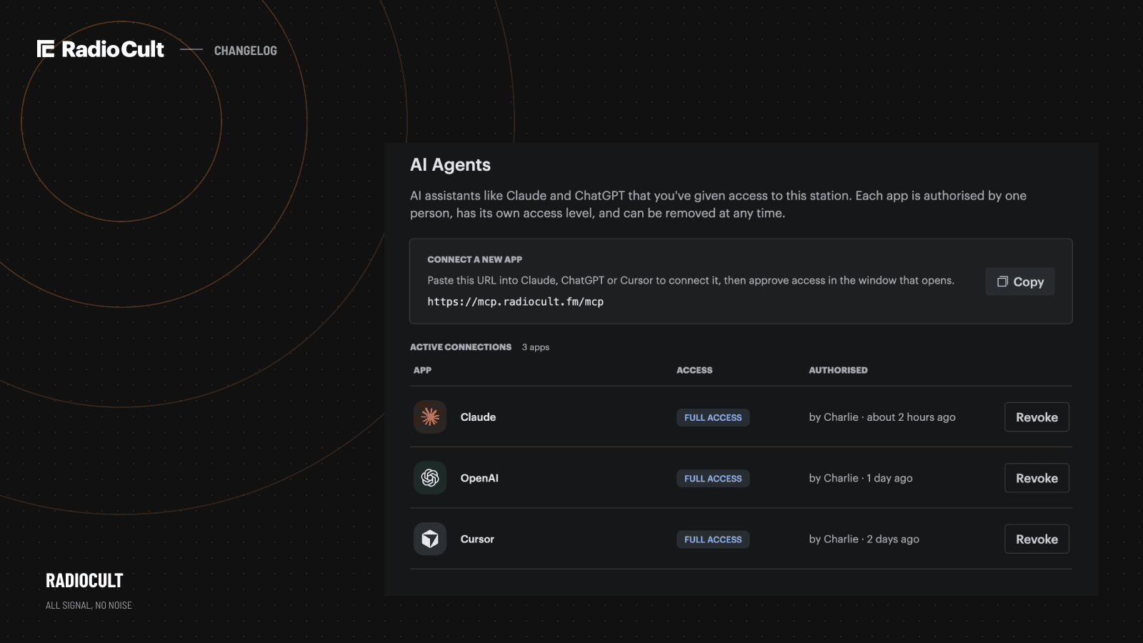 The AI Agents page with the connected agents