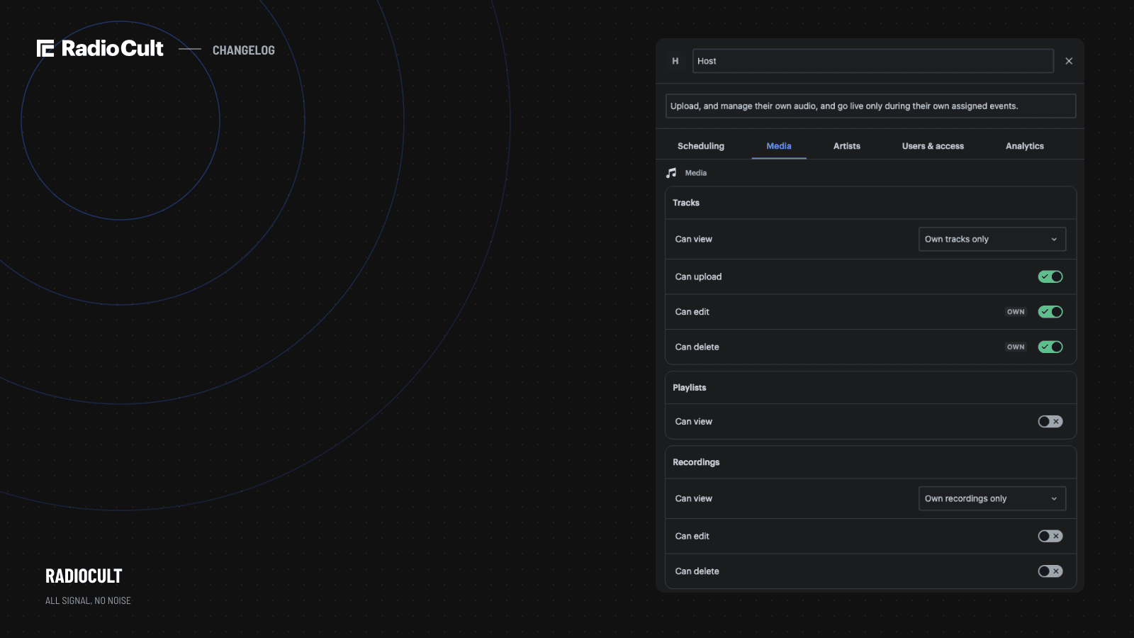 The custom role editor with permissions grouped by section