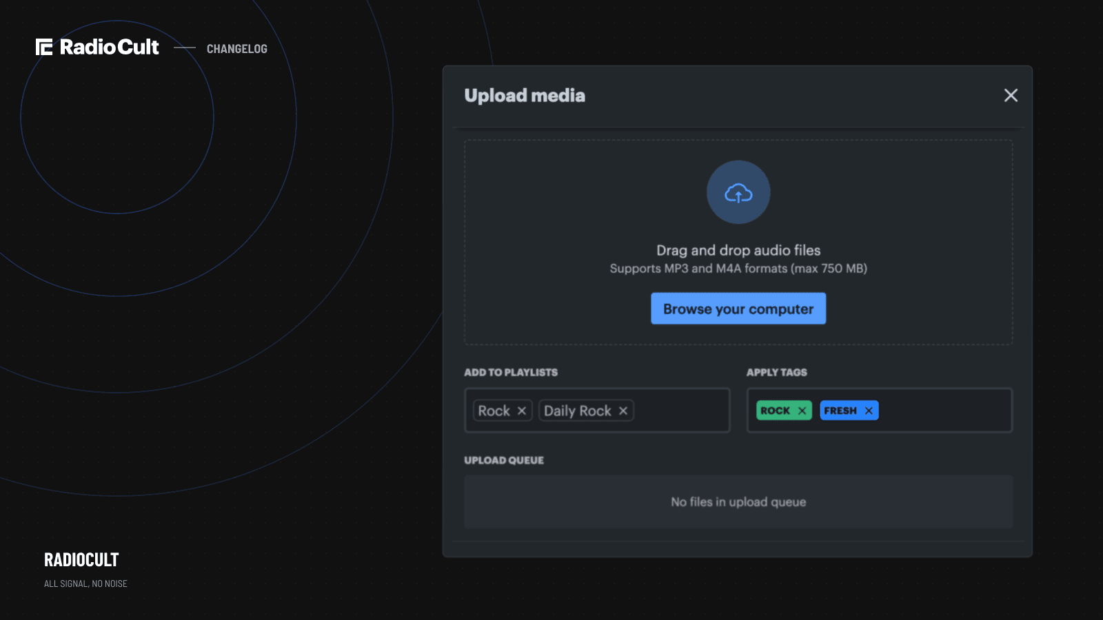 Assign playlists & tags at upload