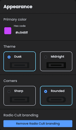 themeable embeds user interface screenshot