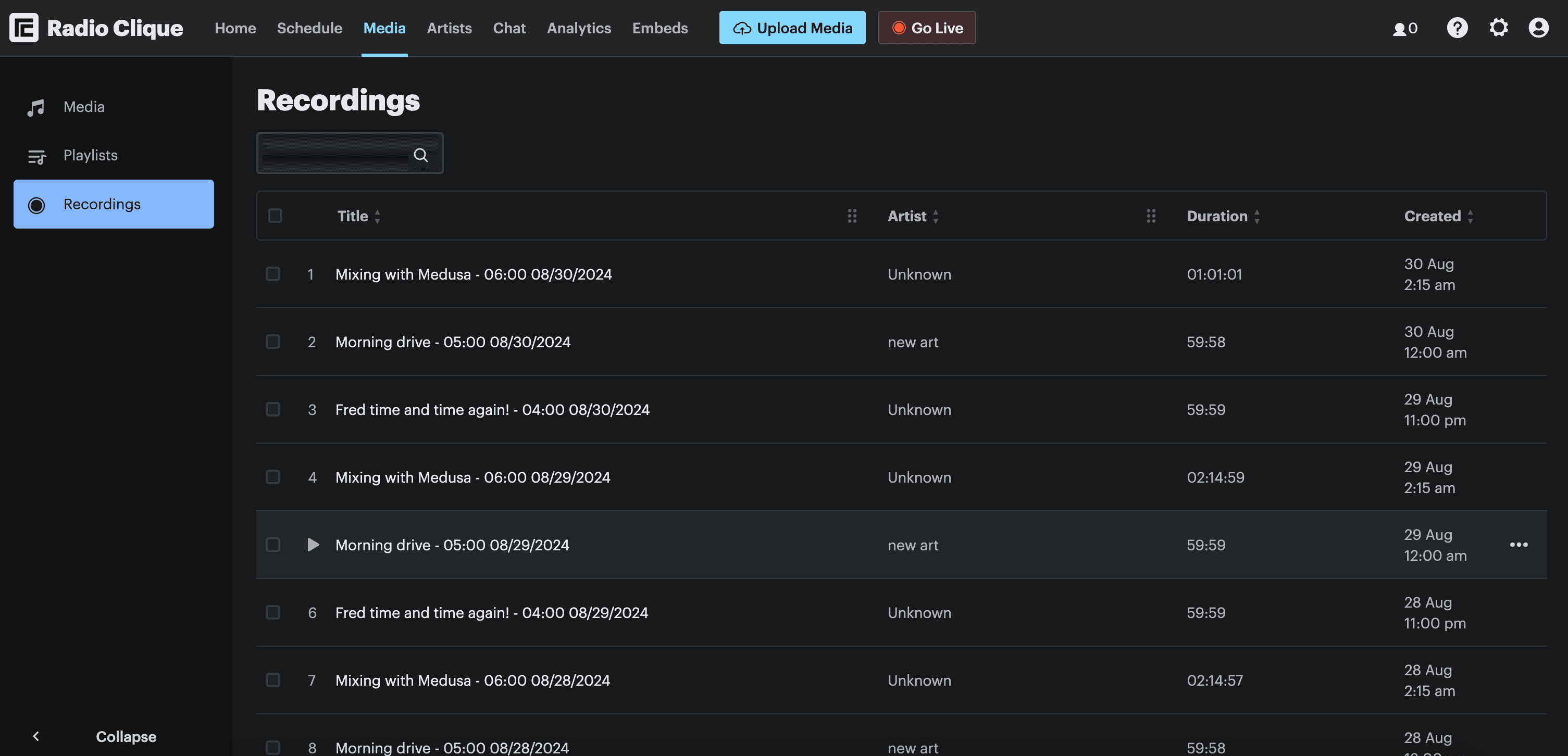 Viewing all your recordings in Radio Cult