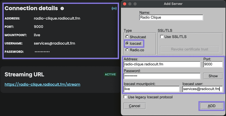 Inputting your connection details