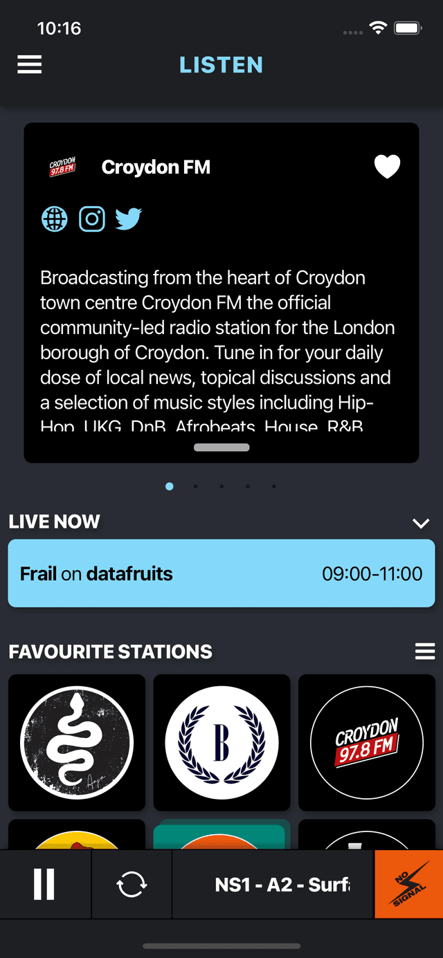 RadioCult home screen