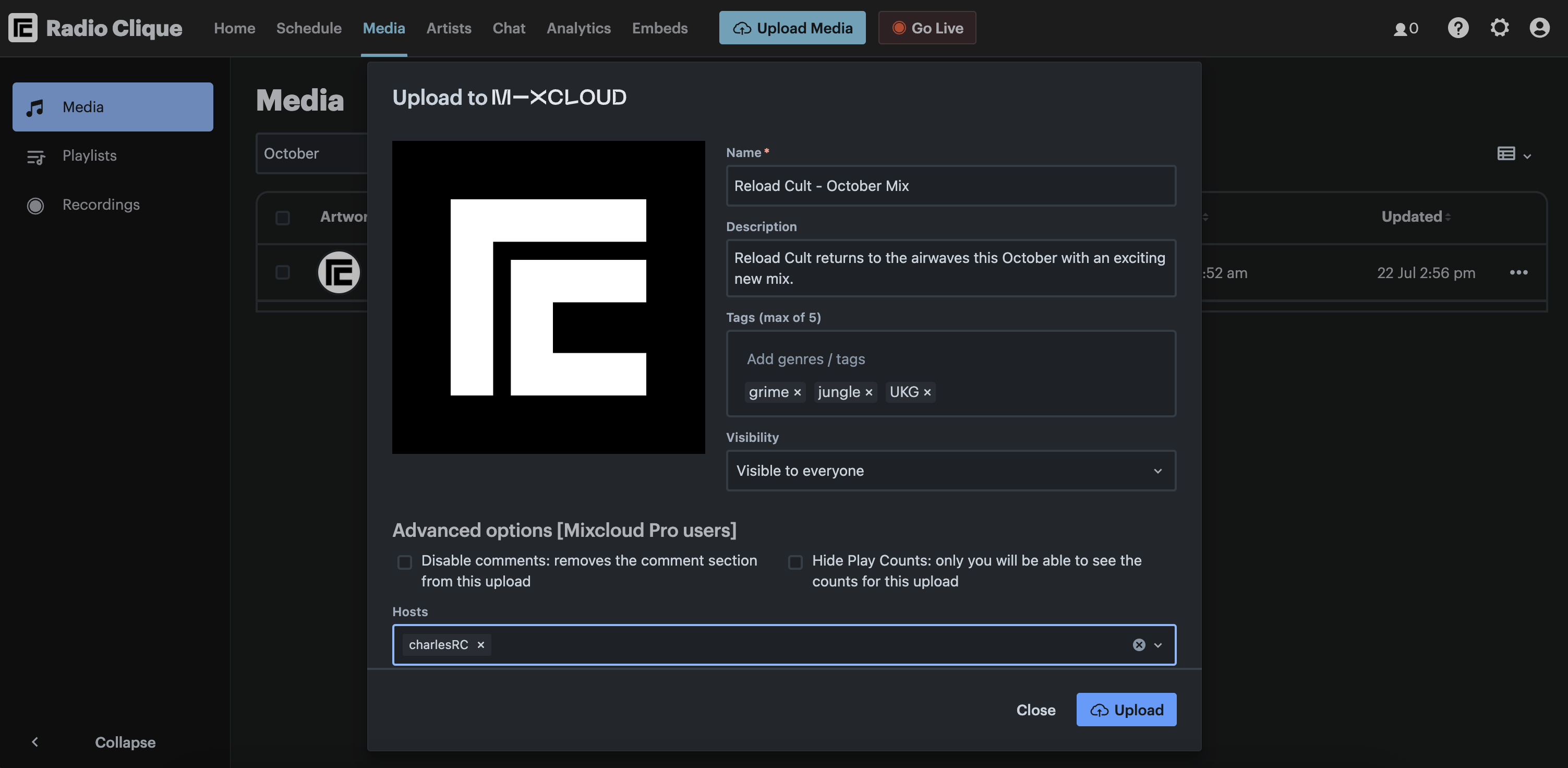 Uploading to Mixcloud