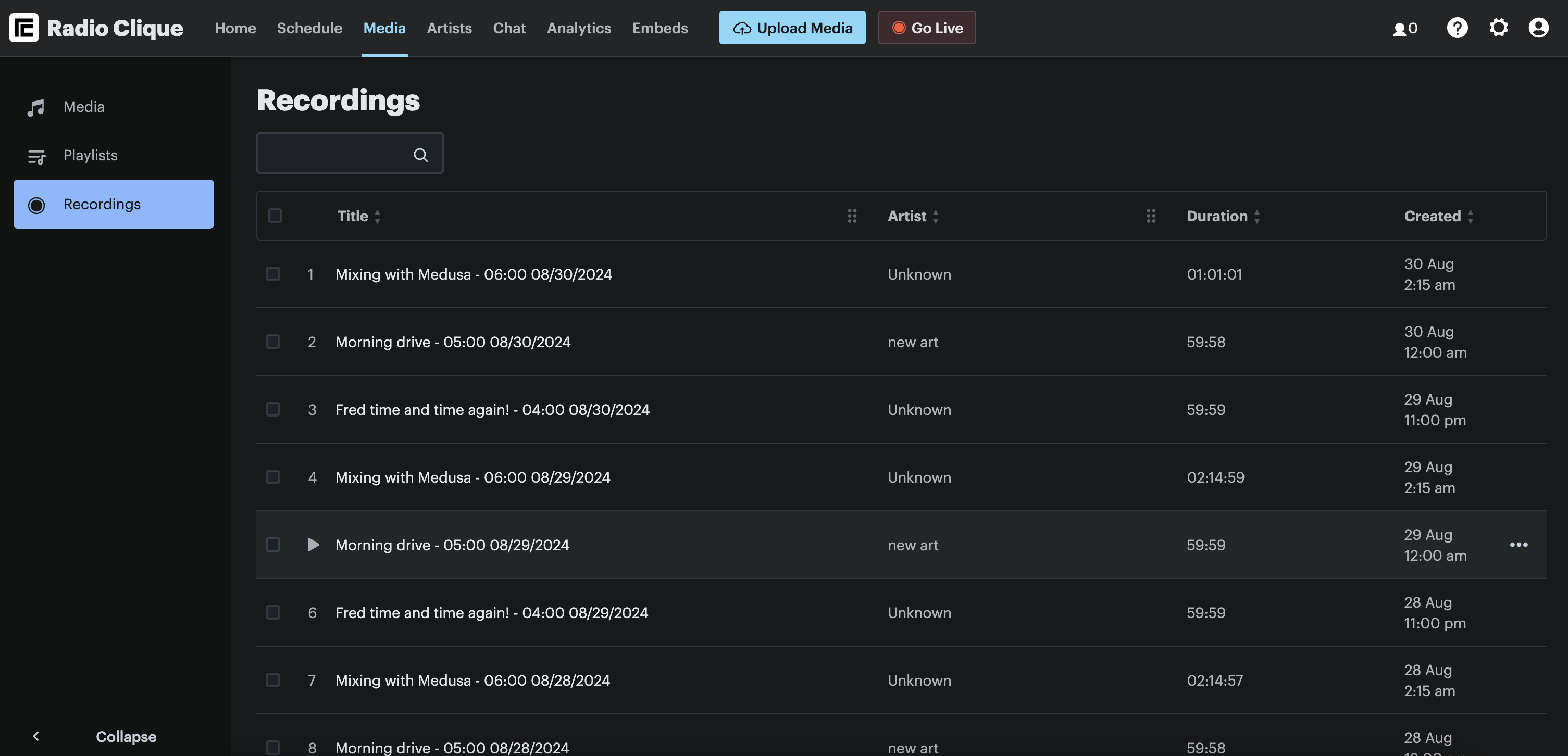 Viewing all your recordings in Radio Cult